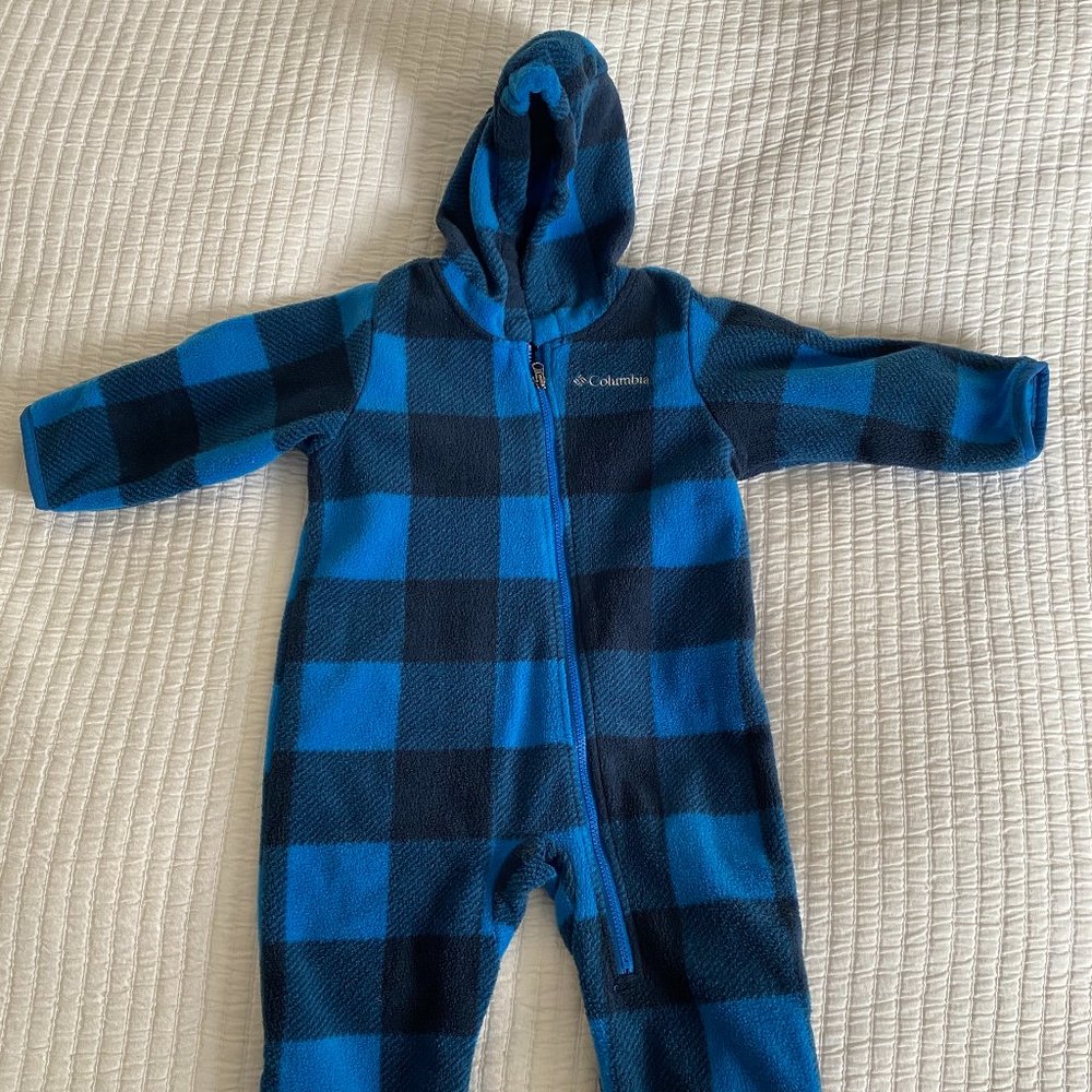 Columbia Blue Plaid Fleece Bunting - 6-12 mos (runs large)